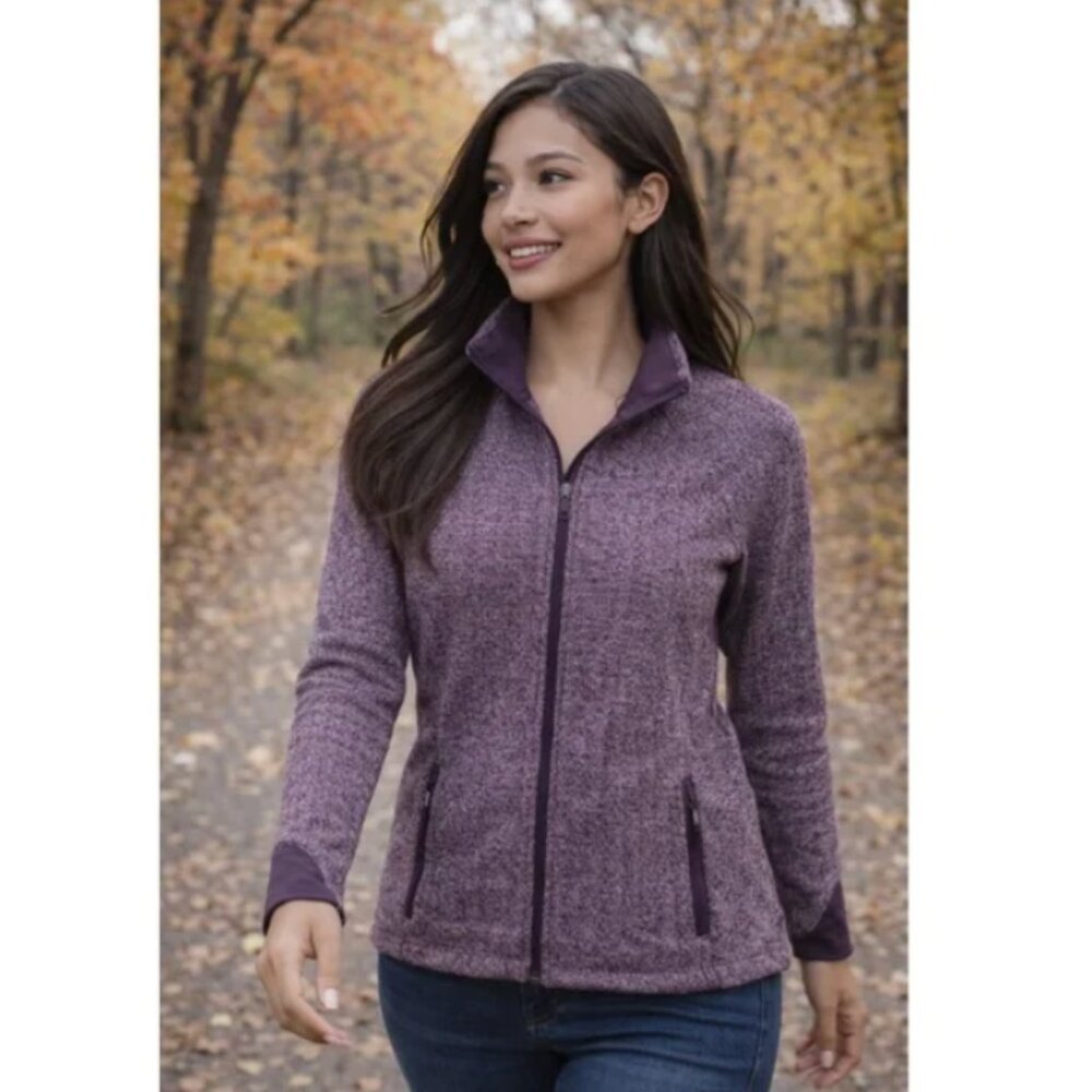Columbia women's M holy glow herringbone zip up fleece jacket purple collared